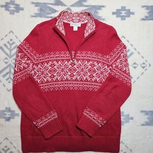 Christopher & Banks Ramie Cotton Snowflake Nordic Patterned 1/4 Zip Sweater Y2k